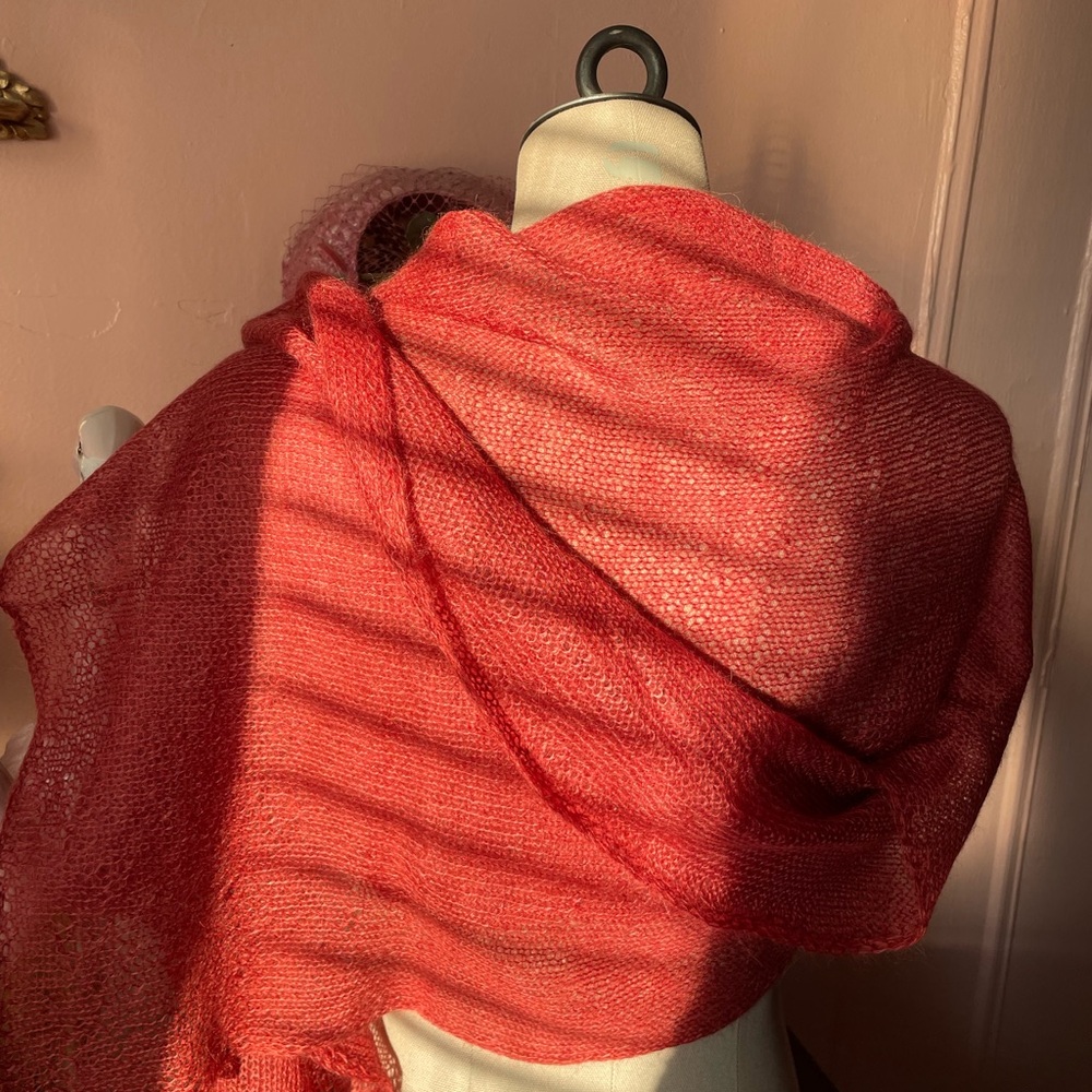 Elegant Coral Knit Shawl